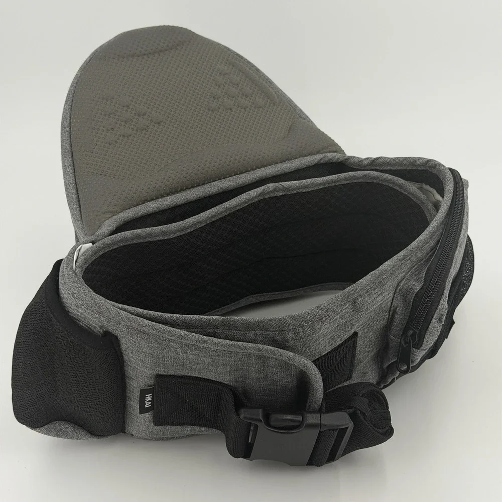 HKAI Baby Hip Carrier with Adjustable Waistband & Breathable Mesh Pocket Grey